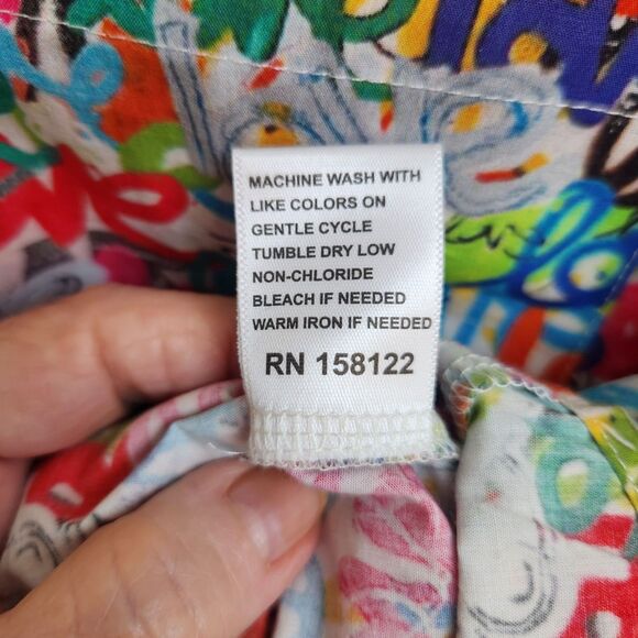 APNY Grafitti Love Print-Boyfriend Button Up Shirt-NWT-Cotton-Streetwear-XS - Picture 10 of 14